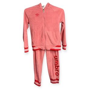 Umbro Girls Pink Terry Tracksuit Set Full‎ Zip Hoodie Size 6 6X